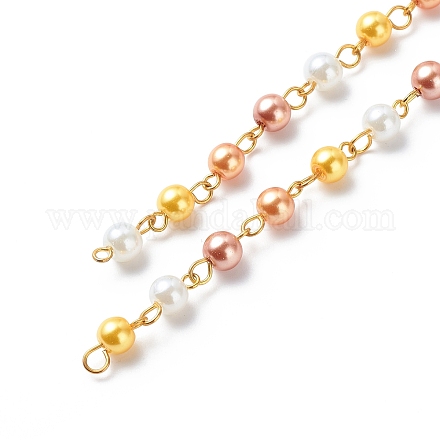 Handmade Glass Pearl Round Beaded Chains AJEW-SZ0002-40E-1