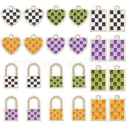 Superfindings 24 pièces 12 style rack placage alliage damier pendentifs FIND-FH0003-01-1