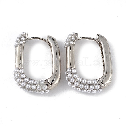 Aretes de aro ovalados de perlas de imitación de plástico EJEW-L234-071P-1