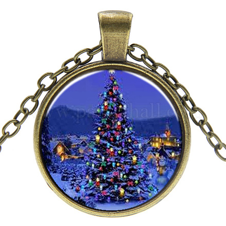 Christmas Theme Glass Pendant Necklaces NJEW-J056-B954-AB-1