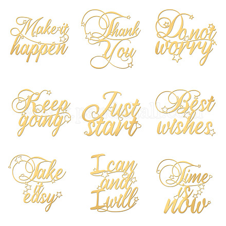 OLYCRAFT 9Pcs Golden Brass Sticker Inspirational Word Metal Sticker Keep Young Decorate Stickers Self Adhesive Golden Stickers for Scrapbooks DIY Resin Crafts Phone Water Bottle Decor 1.6