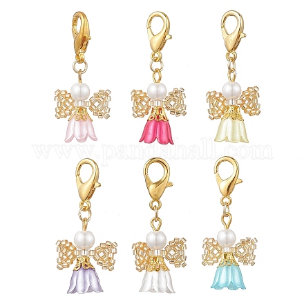 Подвесные украшения в виде ангелов из стеклянных семян и акрила HJEW-MZ00391-1