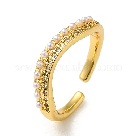 Rack Plating Brass Micro Pave Clear Cubic Zirconia Open Cuff Rings for Women RJEW-M162-34G-1