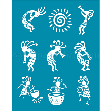 OLYCRAFT 4x5 Inch Tribe Theme Clay Stencils Kokopelli Silk Screen for Polymer Clay African Tribe Silk Screen Stencils Mesh Transfer Stencils for Polymer Clay Jewelry Making DIY-WH0341-218-1