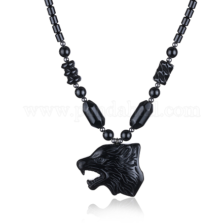 Black Iron Stone Pendant Necklaces NJEW-BB17501-1