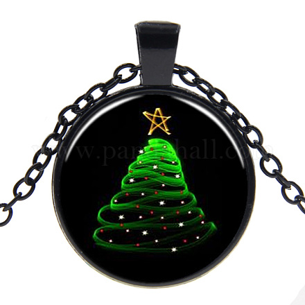 Christmas Theme Glass Pendant Necklaces NJEW-J056-B966-B-1