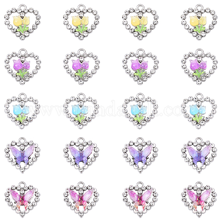 20 шт. 5 стиля стеклянных подвесок из платинового сплава FIND-YW0007-61-1