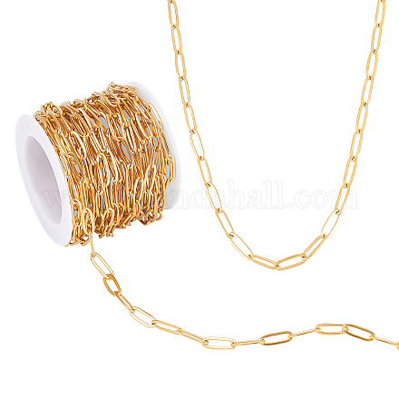 AHANDMAKER 16.4 Ft 18K Gold Plated Stainless Steel Chains Flat Paperclip Link Chains CHS-WH0001-06-1