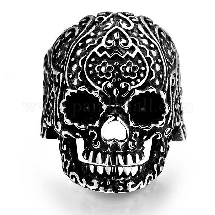 Punk Rock Style 316L Surgical Stainless Steel Skull Finger Rings for Men RJEW-BB01212-9AS-1