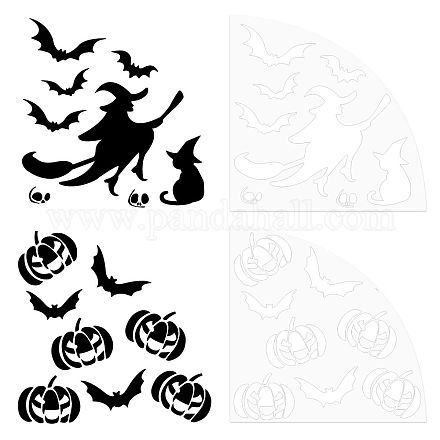 CRASPIRE Halloween Stencil Pumpkin Witch Bat Skull Pattern Template 20x20cm Acrylic Animal Texture Fan Shaped Drawing Painting Stencils for Halloween Painting and DIY Projects DIY-CP0008-10B-1