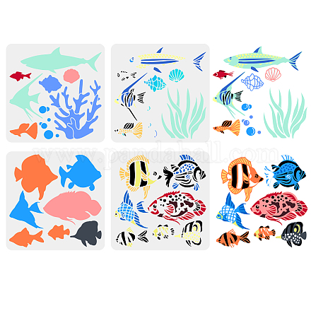 4 個 4 スタイル海の動物のテーマペット中空アウト描画絵画ステンシル  DIYスクラップブック用  フォトアルバム  海洋性動物  300x300mm  1個/スタイル DIY-WH0394-0018-1