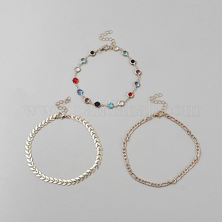 3шт. 3 стиля браслетов на ногу из латуни и сплава для женщин&nbsp;BJEW-WH0041-28-1