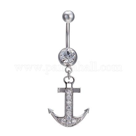 Piercing Jewelry Platinum Plated  Brass Cubic Zirconia Anchor Navel Ring Belly Rings AJEW-EE0001-97-1