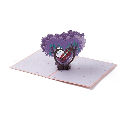 Rectangle 3d arbre et amoureux pop up carte de voeux en papier AJEW-A008-14-1