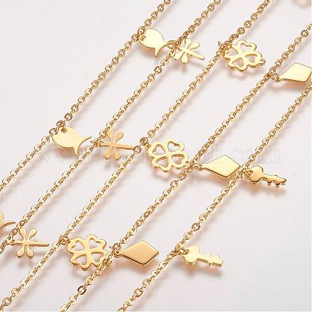 304 Stainless Steel Charm Anklets AJEW-P055-03G-1