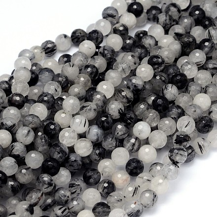 Round Faceted Natural Rutilated Quartz Beads Strands G-F222-21-14mm-1