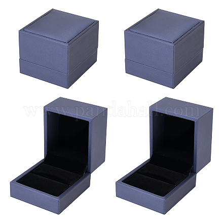 Benecreatpuレザーリングボックス  フォームマット付き  長方形  ミッドナイトブルー  6.5x6x5.4cm LBOX-BC0001-01B-1