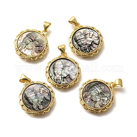 Латунь с резными подвесками из натуральных ракушек KK-Z091-06G-01-1