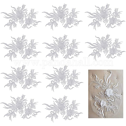 BENECREAT 10pcs Flower Sequence Lace Applique White 3D Applique sew on Patches Embroidery Trim for Bridal Veil Headwear DIY-BC0009-35-1