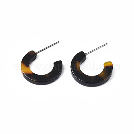 Boucles d'oreilles en forme de C en acétate de cellulose (résine) avec 304 épingle en acier inoxydable EJEW-S213-09-1