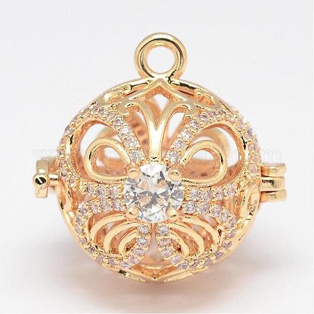 Real 18K Gold Plated Hollow Brass Cage Pendants KK-F0325-04G-1