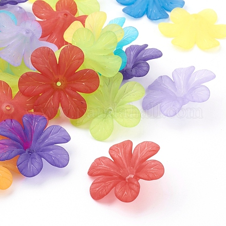 Mixed Color Transparent Frosted Acrylic Flower Beads X-PAF154Y-1