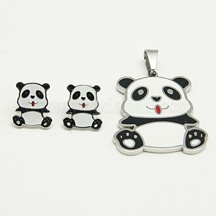 Fashionable 304 Stainless Steel Jewelry Sets: Ear Studs and Pendants SJEW-G002-3P-1