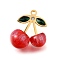 304 Stainless Steel Acrylic Pendants, Cherry Charms, with Rhinestone, PVD Vacuum Plating, FireBrick, 23.5x21.5x12mm, Hole: 1.8mm