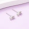 Brass Micro Pave Clear Cubic Zirconia Flower Stud Earrings, Real Platinum Plated, 7x4.5mm