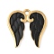 304 Stainless Steel Enamel Pendants, Wing Charm, Real 18K Gold Plated, Black, 23x23x1.5mm, Hole: 2mm