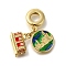 Brass Red & Green Enamel European Dangle Charms, Glitter Train & Flat Round Large Hole Pendants, Cadmium Free & Lead Free, Real 16K Gold Plated, 27mm, Hole: 5mm