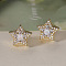 Brass Micro Pave Clear Cubic Zirconia Stud Earrings, Golden, Star, 11.5x12mm