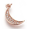 Brass Micro Pave Cubic Zirconia Charms, Lead Free & Cadmium Free, Moon, Rose Gold, 14x8x1.5mm, Hole: 3mm