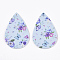 PU Leather Big Pendants, Double Sided, teardrop, With Butterfly Pattern, White, 56x37x2mm, Hole: 1.6mm