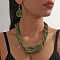 Bohemian Ethnic Style Acrylic Seed Beaded Multilayer Necklaces & Dangle Earrings Sets, Dark Olive Green, 490mm & 60x35mm