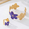 Flower Iron Enamel Cuff Bangles & Cuff Rings Sets for Women, Golden, Blue Violet, Inner Diameter: 60mm & 18mm
