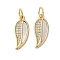 Brass Micro Pave Cubic Zirconia Pendants, with Shell, Leaf Charms, Rack Plating, Lasting Plated, Cadmium Free & Lead Free, with Jump Ring, Real 18K Gold Plated, 17x6.5x1.5mm, Hole: 3mm