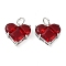 Rack Plating Brass Pendants, with Glass, Long-Lasting Plated, Lead Free & Cadmium Free, Heart, Red, 13.5x14x5.5mm, Hole: 4mm
