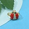 Brass Micro Pave Clear Cubic Zirconia Open Cuff Rings, with Enamel, Ladybird, Real 16K Gold Plated, FireBrick, 17x18mm, Inner Diameter: 17mm