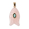 Natural Rose Quartz & Synthetic Turquoise Carved Pendants, Fish Charms with Brass Bails, Golden, 35x17.5x7.5~8mm, Hole: 4.3x6.5mm
