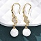 Brass Micro Pave Cubic Zirconia Dangle Earrings, with ABS Imitation Pearl, Rack Plating, Long-Lasting Plated, Lead Free & Cadmium Free, Heart & Round, Real 18K Gold Plated, 45x9.5mm