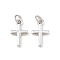 Brass Pendants, Long-Lasting Plated, Cross, Platinum, 13.5x8x1.5mm, Jump Ring: 5x0.7mm, Inner Diameter: 1/8 inch(3.5mm)