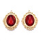 304 Stainless Steel and Glass Pendants, Oval Charm, PVD Vacuum Plating, Real 18K Gold Plated, FireBrick, 32x25x8~8.5mm, Hole: 1.8~2mm