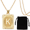 1Pc Brass Pendants, 1Pc Brass Cable Chain Necklaces, 1Pc Rectangle Velvet Pouches, Letter K, 23~445x15.5~70x2mm
