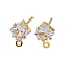 Brass Micro Pave Cubic Zirconia Stud Earring Findings, with Loop, Long-Lasting Plated, Nickel Free, Real 18K Gold Plated, Rhombus, 9x7mm, Hole: 0.9mm