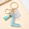 Resin & Acrylic & Faux Suede Tassel Keychain,  with Alloy Clasp and Iron Rings, Letter L, 9.6cm