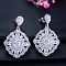 Brass Micro Pave Cubic Zirconia Dangle Stud Earrings, Rhombus, Platinum, Clear, 36x23mm