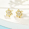 Flower Brass Micro Pave Clear Cubic Zirconia Stud Earrings, Rack Plating, Long-Lasting Plated, Lead Free & Cadmium Free, Golden, 11x10mm