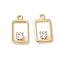 Brass Micro Pave Cubic Zirconia Rectangle Charms, Nickel Free, Real 18K Gold Plated, 12x7x2.5mm, Hole: 1.2mm