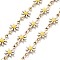 Ion Plating(IP) 304 Stainless Steel Handmade Beaded Chain, with Enamel, with Spool, Soldered, Real 18K Gold Plated, Flower, White, 13x7.5x2mm, about 16.40 Feet(5m)/Roll